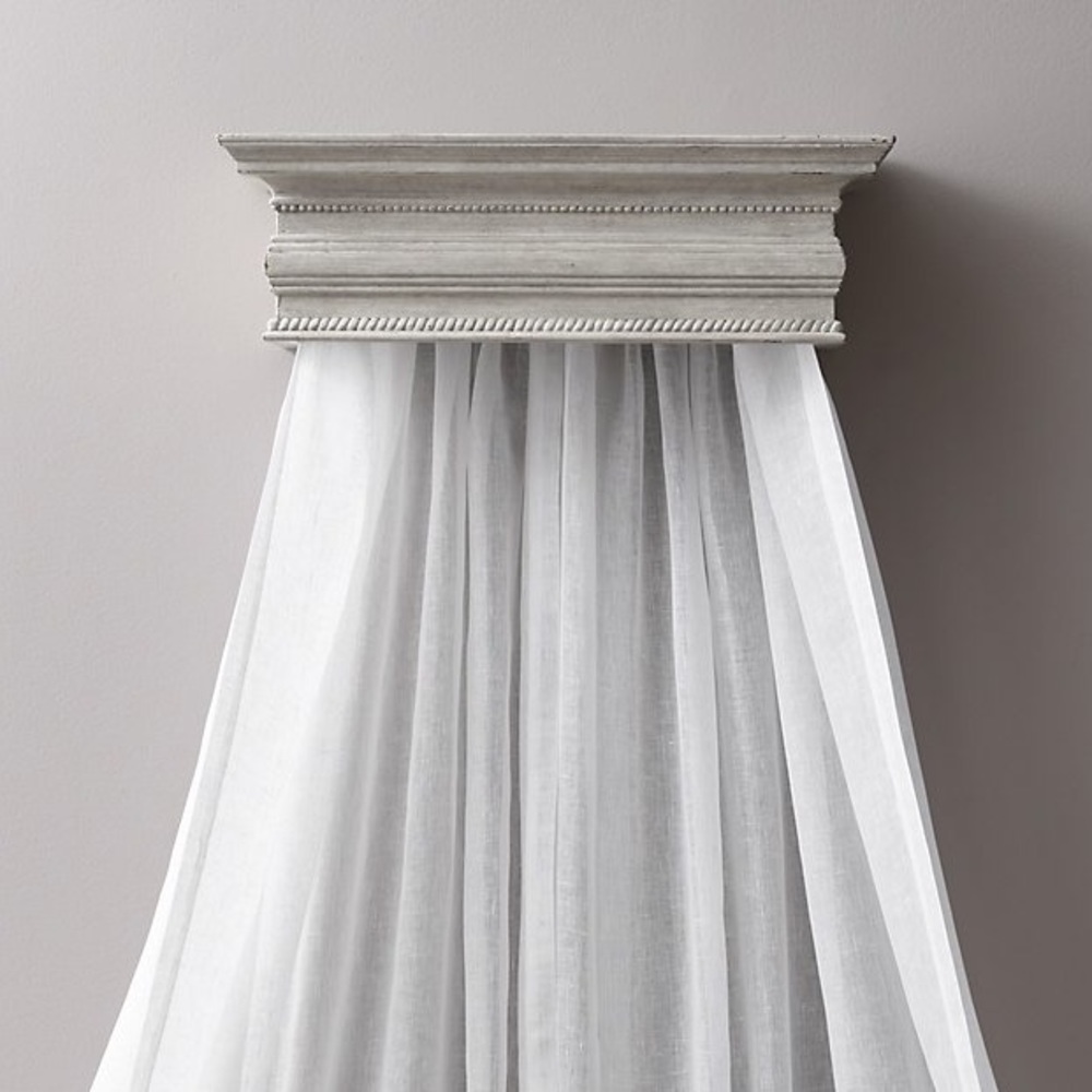 Vintage Grey Carved Wood Canopy Bed Crown